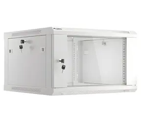 Lanberg WF01-6606-10S sivá / Nástenný rozvádzač / 19" / 6U / 600×600 mm / presklené dvere / flat pack
