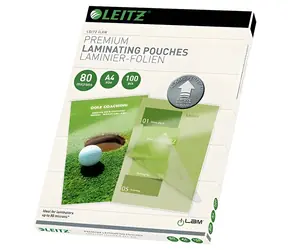 Leitz / Laminovacia fólia / A4 / 80 mic / lesklá / so smerovacou technológiou / 100 ks