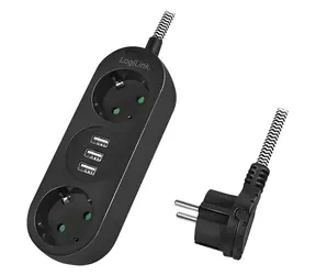 LogiLink Predlžovací kábel 2 zásuvky + 3x USB-A čierna / Predlžovací kábel / 1,5 m / 230 V, 16 A