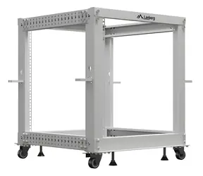 Lanberg Open Rack 12U šedá / Stojanový rack / 600×600 mm / hĺbka 576-1034 mm / nosnosť 600 kg