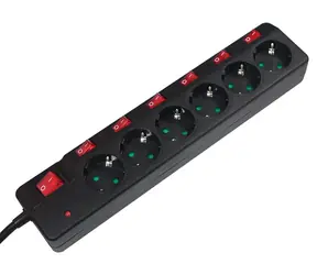 LogiLink LPS233 čierna / Predlžovací kábel / 6x zásuvka / 1,5 m / 230V-16A / LED kontrolka