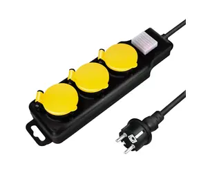 LogiLink Vonkajší predlžovací kábel čierno-žltá / Predlžovací kábel / 3 zásuvky / IP44 / 1,5 m / 230V/16A