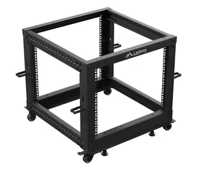 Lanberg Open Rack 9U čierna / Stojanový rack / 19" / 600×600 mm / nastaviteľná hĺbka 576-1034 mm / nosnosť 600 kg