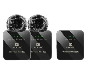 Puluz PU3154B / Bezdrôtový klopový mikrofón / 2 vysielače + 1 prijímač / Bluetooth / dosah 10 m
