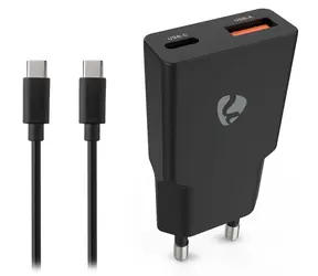 Nedis GaN 30W čierna / Sieťová nabíjačka / USB-C PD3.0 + USB-A QC3.0 / kábel USB-C - USB-C 1,5 m