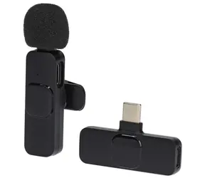 Nedis Bezdrôtový klopový mikrofón čierna / USB-C / 360° všesmerový / Vypínač / Kábel 1,8 m