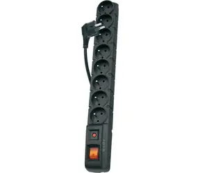 Acar S8 Dual čierna / Predlžovací kábel / 8 zásuviek / 5 m / prepäťová ochrana