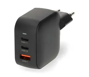 Nedis GaN 70W čierna / Sieťová nabíjačka / 2x USB-C PD3.0 / 1x USB-A QC3.0
