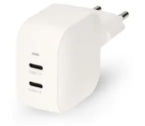 Nedis GaN 35W biela / Sieťová nabíjačka / 2x USB-C PD3.0 / rýchle nabíjanie