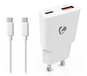 Nedis 20W biela / Sieťová nabíjačka / PD3.0 / USB-A, USB-C / kábel 1,5 m