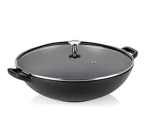 KELA Wok Calido 36 cm čierna / Panvica / liatinová / s pokrievkou