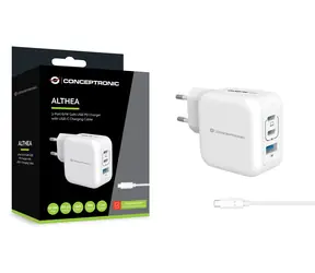 Conceptronic ALTHEA17W biela / USB nabíjací adaptér / 1x USB-A / 2x USB-C / 67 W / GaN / PD
