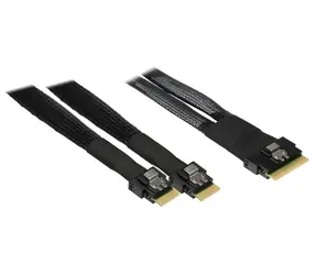 Inter-tech kábel SFF-8654 8i - 2x SFF-8654 4i čierny / Dátový kábel / PCIe 4.0 / 24 Gb/s / 0,7 m