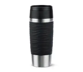 Emsa Travel Mug Waves 0,36 l čierna / Termohrnček / nerezová oceľ / silikónový povrch