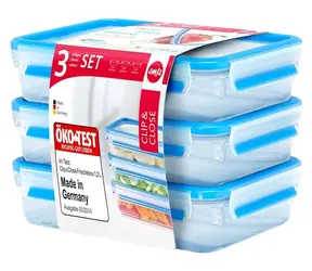 Emsa Clip & Close transparentná/modrá / Dóza na potraviny / 1,2 l / 3 ks / PP+TPE