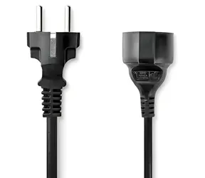 Nedis Napájací predlžovací kábel Typ F čierna / Predlžovací kábel / 5 m / Poniklovaný / Okrúhly