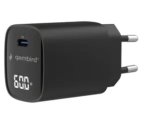 Gembird TA-UC-1C-PD60LCD-01-BK čierna / Sieťová nabíjačka / 60 W / LCD displej / USB-C / PD 3.1 & QC 3.0