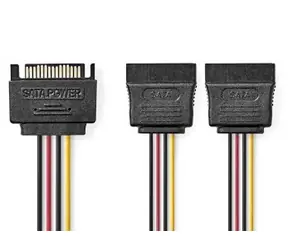 Nedis Napájací kábel SATA 15pin (M) - 2x SATA 15pin (F) / Napájací kábel / Pozlátené konektory / 0,15 m