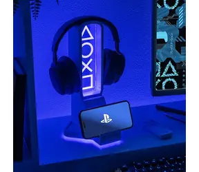PALADONE PlayStation Stojan s LED svetlom / Držiak slúchadiel a telefónu / USB-C / diaľkové ovládanie / 30 cm