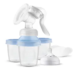 Philips Avent SCF430/13 modrá / Manuálna odsávačka materského mlieka / rukoväť / skladovacie poháriky