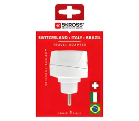 SKROSS cestovný adaptér Švajčiarsko, Taliansko, Brazília / Cestovný adaptér / uzemnenie a eurozástrčka