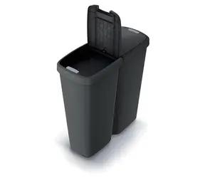 Prosperplast Odpadkový kôš COMPACTA Q DUO recyklovaná čierna / 50 l / plast / čierne veko