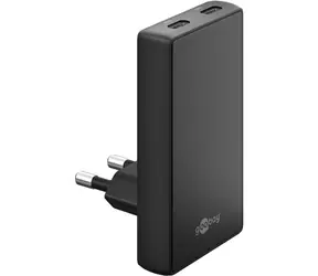Goobay GaN nabíjačka 90° čierna / Sieťová nabíjačka / 2x USB-C / 65W / PD / GaN