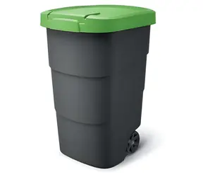Prosperplast Popolnice Wheeler 95 l antracit, zelené veko / Plast / V 76,2 × Š 49,6 cm