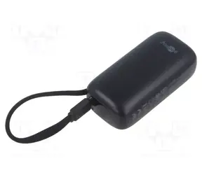 Goobay 5000 mAh čierna / Powerbanka / integrovaný USB-C kábel 13 cm / PD / QC / 20 W
