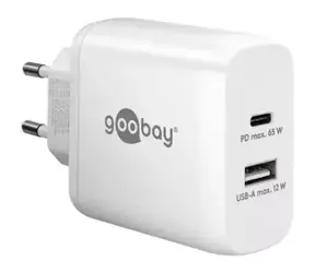 Goobay duálna rýchlonabíjačka USB-C GaN 65W biela / Sieťová nabíjačka / USB-C PD / 1x USB-A / 65W