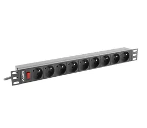 Lanberg PDU čierna / Zásuvková lišta do racku / 19" / 1U / 9x zásuvka / 16 A / 3 m