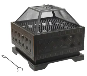 Cattara Ohnisko SQUARE copper patina s poklopom / 63,5 × 63,5 × 62 cm / rošt 58 × 58 cm / oceľ