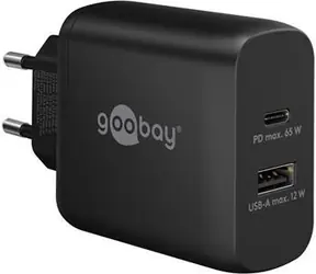Goobay duálna rýchlonabíjačka USB-C GaN 65W čierna / Sieťová nabíjačka / USB-C PD / 1x USB-A / 65W