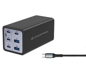 Conceptronic OZUL06BE čierna / USB nabíjací adaptér / 2x USB-A / 4X USB-C / 200 W / USB-PD