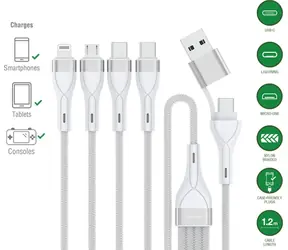 4smarts 541024 biely / USB kábel / USB-A + USB-C - 2x USB-C + Lightning + microUSB / 1,2 m