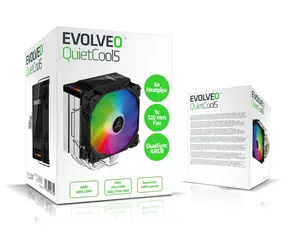 Evolveo QuietCool5 čierna / Chladič CPU / 6x heatpipe / 120mm ventilátor / ARGB / TDP 240W