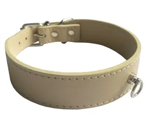 Huhubamboo Exclusive obojok béžová S / Obojok pre psov / 24 mm / 26-31 cm / hovädzia koža