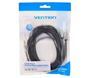 Vention BCFBJ čierna / Audio kábel / 2x RCA (Cinch) - 3,5 mm jack / 5 m
