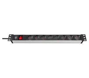 Brennenstuhl Alu-Line čierna / Napájacia lišta / 19" / 8x zásuvka / vypínač / 3500 W / 2m kábel