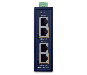 Planet IPOE-260-12V / PoE injektor / 4X 1Gb / 2x 802.3at 36/72W / DIN / IP30 / -40~75°C