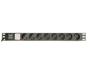 Gembird PDU 8x Schuko 1U 16A 3M čierna / Zásuvkový panel do racku / 3680 W / vypínač