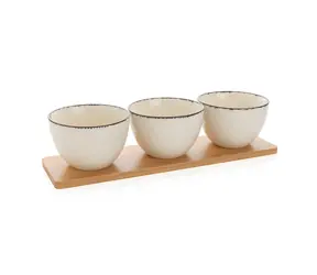 Ukiyo Sada servírovacích misiek 3ks biela-čierna / 13 x 8 cm / keramika / bambusová tácka