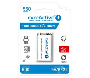 EverActive nabíjacia batéria 9V (6F22) / Batéria / Li- ION / 550 mAh / USB-C
