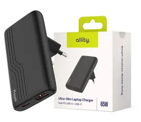 Allity ATC-02-65WAC čierna / Sieťová nabíjačka / GaN / 65W / USB-A + USB-C / PD / QC
