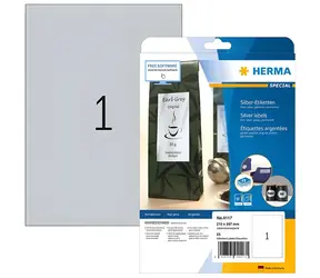 Herma etikety A4 strieborné / lesklá polyesterová fólia / laser / vodeodolné / 25 ks
