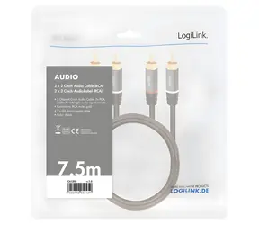 LogiLink 2x RCA - 2x RCA čierna / Audio kábel / pozlátené konektory / 7,5 m