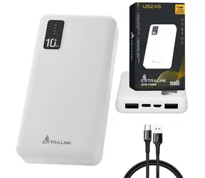 Extralink EPB-098W biela / Power banka / 10 000 mAh / USB-C / LED displej