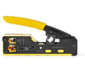 Nedis krimpovacie kliešte RJ45 čierno-žlté / Krimpovacie kliešte / CAT5-CAT7 / RJ12 / odizolovanie a rezanie