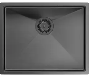 GraniteQ Quadron grafit / Kuchynský drez / nerezový / podvesný / 54x44x19 cm / 1-komorový
