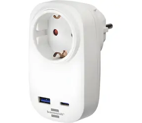 Brennenstuhl 1508210010 biela / Zásuvkový adaptér / USB-A 18W / USB-C PD 20W / detská poistka